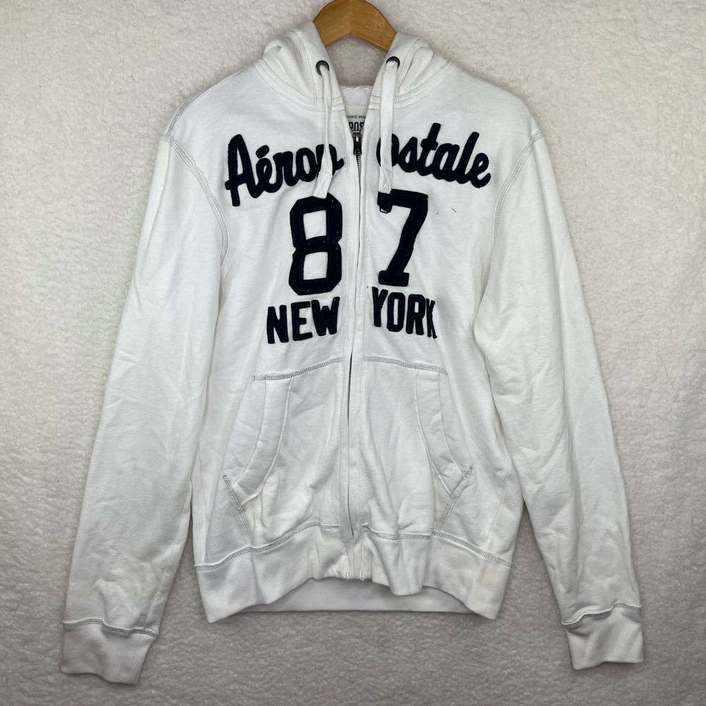 Aeropostale Womens White 87 New York Full‎ Zip Hoodie Sweatshirt Large NWT